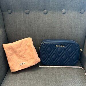 Miu Miu Matelassé Leather Crossbody Bag – Navy Blue with Gold Hardware